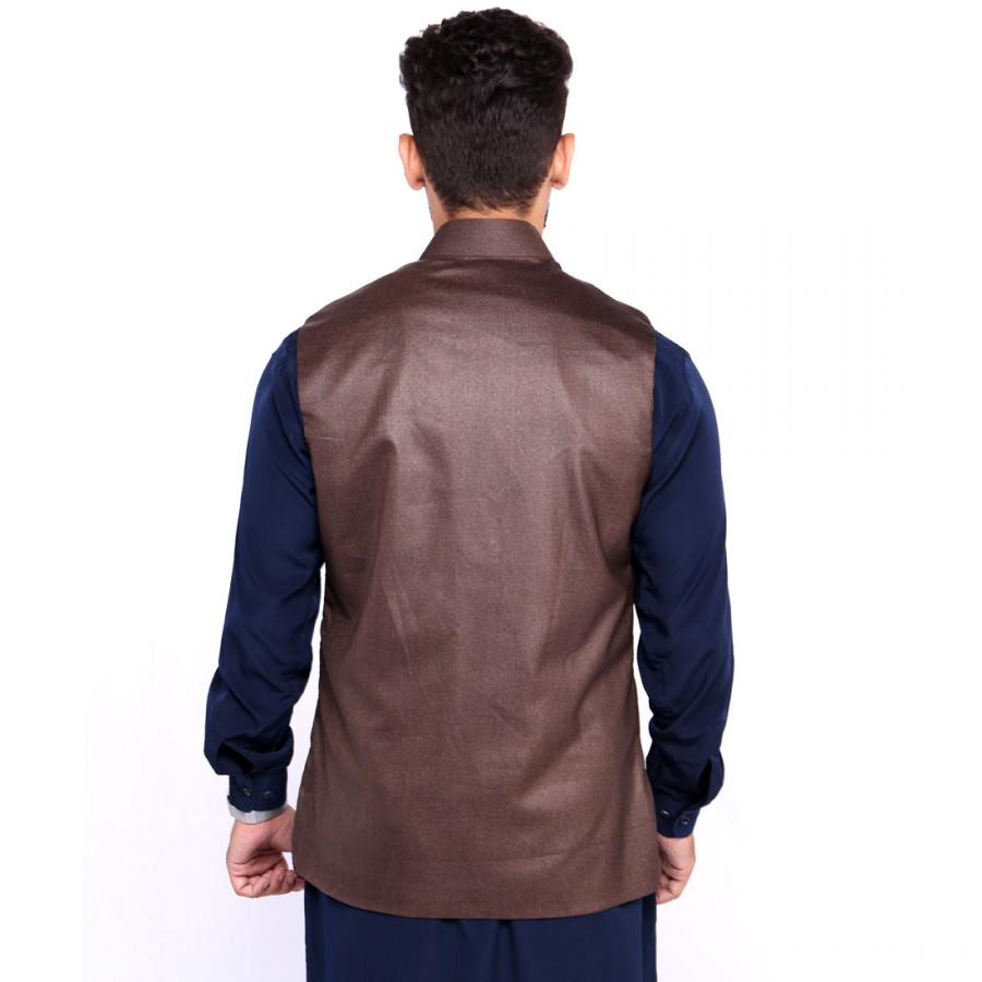 Kamaal Khan Metal Brown Shining Waistcoat For Men - KK-48